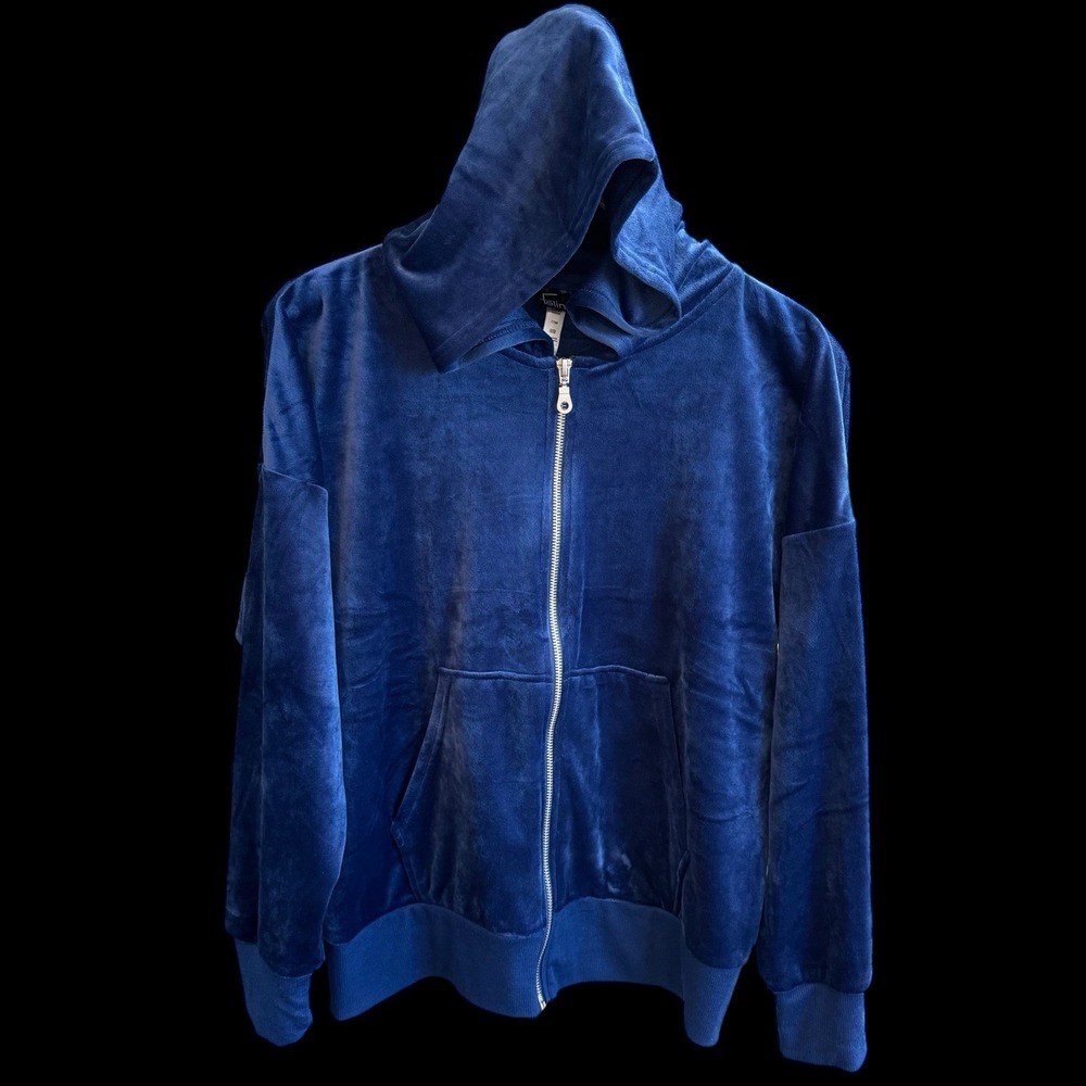 Felina Royal Blue Velour Zip Up Super Soft Hoodie ā Jacket Size M NWOT #248